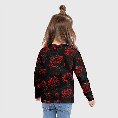 Детский лонгслив Красные розы цветы / 3D-принт – фото 6