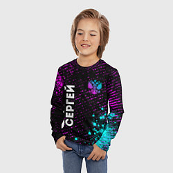 Лонгслив детский Сергей и неоновый герб России вертикально, цвет: 3D-принт — фото 2