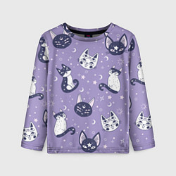 Детский лонгслив Мистические кошечки - паттерн фиолетовый