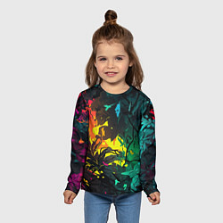 Лонгслив детский Яркие разноцветные абстрактные листья, цвет: 3D-принт — фото 2