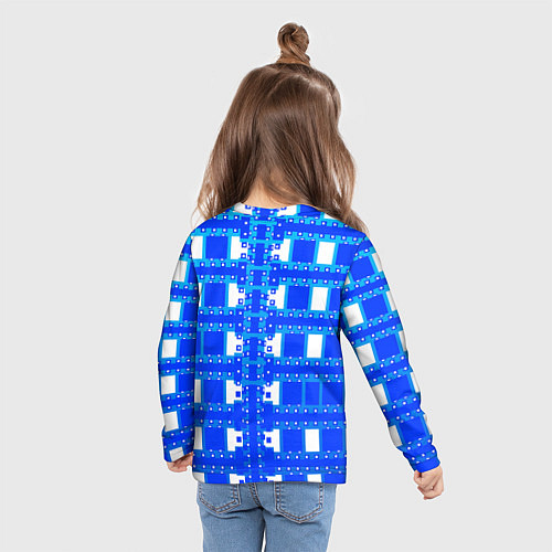 Детский лонгслив Синие и белые квадраты / 3D-принт – фото 6