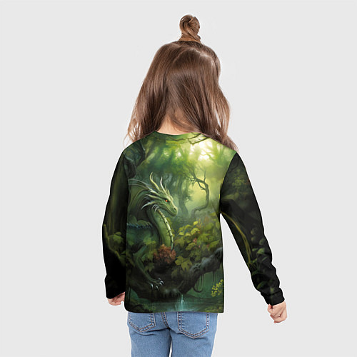 Детский лонгслив Лесной зеленый дракон символ 2024 года / 3D-принт – фото 6