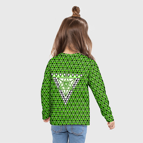 Детский лонгслив Зелёные и чёрные треугольники / 3D-принт – фото 6