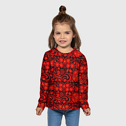 Лонгслив детский Хохломская роспись красные цветы и ягоды на чёрном, цвет: 3D-принт — фото 2