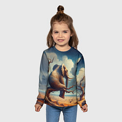 Лонгслив детский Слон сидит на ветке дерева в пустыне, цвет: 3D-принт — фото 2