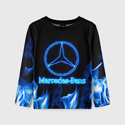 Лонгслив детский Mercedes-benz blue neon, цвет: 3D-принт
