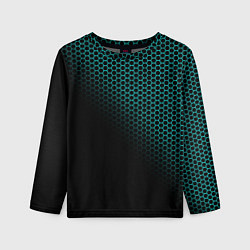 Детский лонгслив Неоновые соты чёрно-бирюзовый