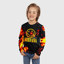 Лонгслив детский Nirvana rock огненное лого лава, цвет: 3D-принт — фото 2