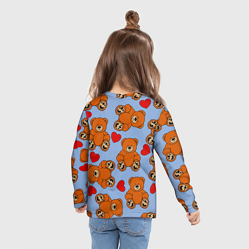 Детский лонгслив Мишки и сердца на голубом фоне / 3D-принт – фото 6
