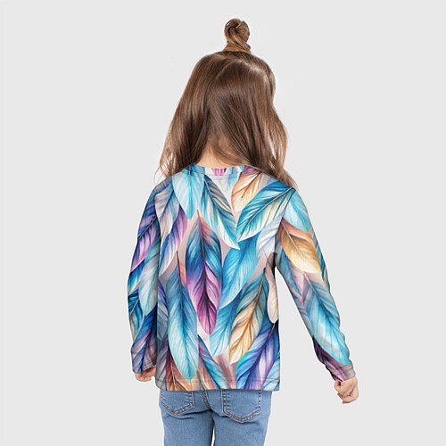 Детский лонгслив Акварельные перья птиц / 3D-принт – фото 6