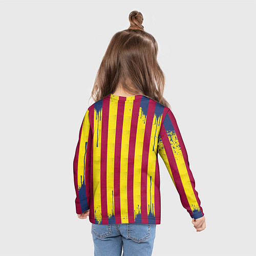 Детский лонгслив Полосатые цвета футбольного клуба Барселона / 3D-принт – фото 6