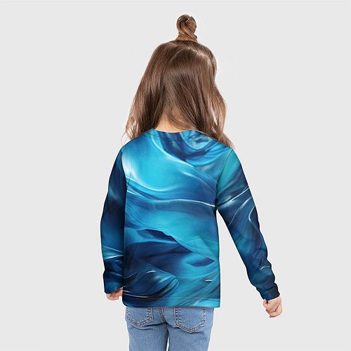 Детский лонгслив Синяя абстрактная волнистая ткань / 3D-принт – фото 6