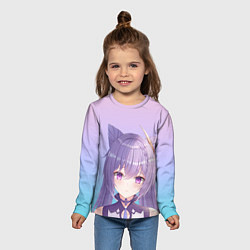 Лонгслив детский Аниме девочка с сиреневыми волосами с ушками, цвет: 3D-принт — фото 2