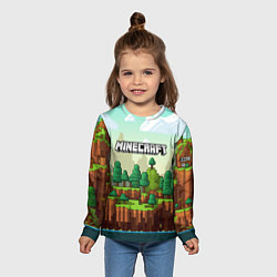 Лонгслив детский Minecraft logo квадратный мир, цвет: 3D-принт — фото 2