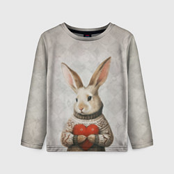 Лонгслив детский Влюблённый кролик в свитере с сердцем, цвет: 3D-принт