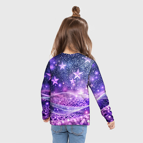 Детский лонгслив Абстрактные звезды в фиолетовых искрах / 3D-принт – фото 6