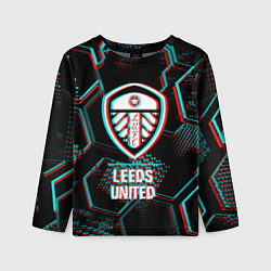 Лонгслив детский Leeds United FC в стиле glitch на темном фоне, цвет: 3D-принт