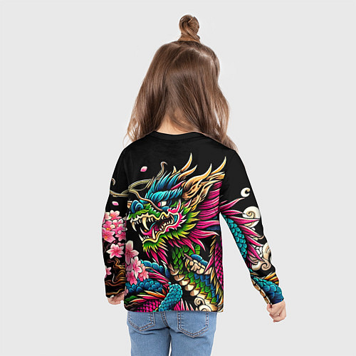 Детский лонгслив Irezumi - Japanese dragon ai art / 3D-принт – фото 6