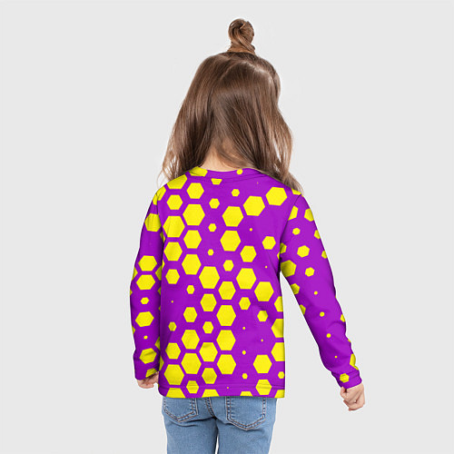 Детский лонгслив Желтые соты на фиолетовом фоне / 3D-принт – фото 6