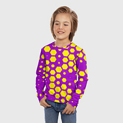 Лонгслив детский Желтые соты на фиолетовом фоне, цвет: 3D-принт — фото 2