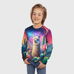 Лонгслив детский Альпака в кактусах и портал, цвет: 3D-принт — фото 2