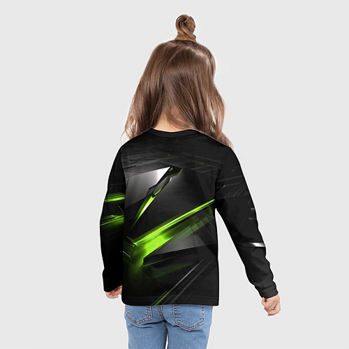 Детский лонгслив Зеленая абстрактная конструкция в стиле nvidia / 3D-принт – фото 6