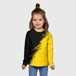 Лонгслив детский Черные штрихи на желтом фоне, цвет: 3D-принт — фото 2