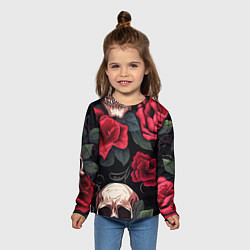 Лонгслив детский Черепа с красными розами, цвет: 3D-принт — фото 2