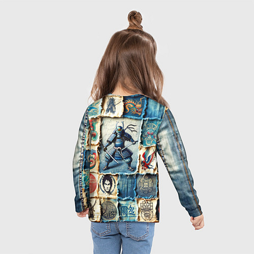 Детский лонгслив Самураи на пэчворк дениме / 3D-принт – фото 6