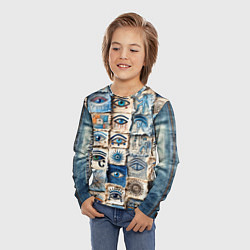 Лонгслив детский Глаза на пэчворк дениме, цвет: 3D-принт — фото 2