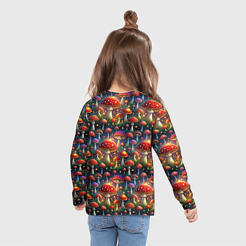 Детский лонгслив Красные мухоморы в лесу паттерн / 3D-принт – фото 6