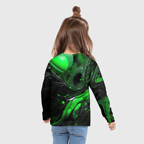 Детский лонгслив Green dark abstract geometry style / 3D-принт – фото 6