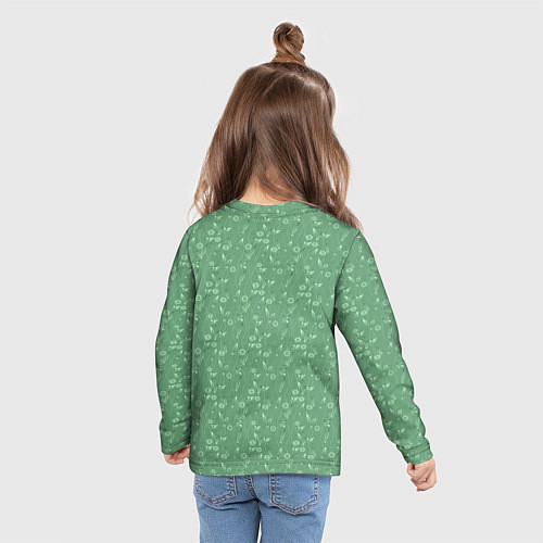 Детский лонгслив Яркий зеленый однотонный цветочный узор / 3D-принт – фото 6