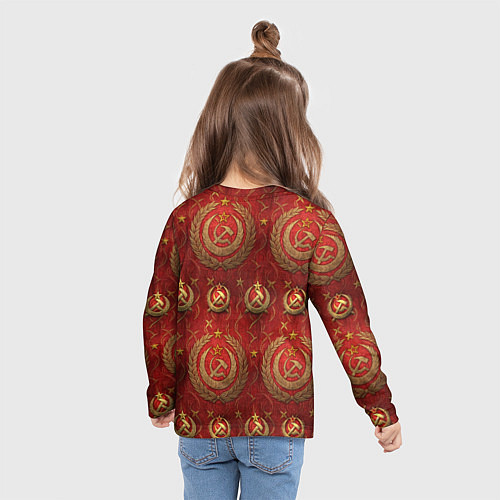 Детский лонгслив День Победы золотой текст на красном фоне СССР / 3D-принт – фото 6