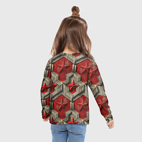 Детский лонгслив День Победы золотой текст на красном фоне СССР / 3D-принт – фото 6