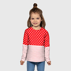 Лонгслив детский Красно-белый в горошек с полосами, цвет: 3D-принт — фото 2