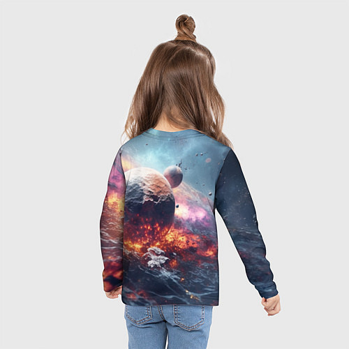 Детский лонгслив Космическое столкновение планет / 3D-принт – фото 6