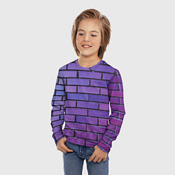 Лонгслив детский Кирпичная стена фиолетовый паттерн, цвет: 3D-принт — фото 2