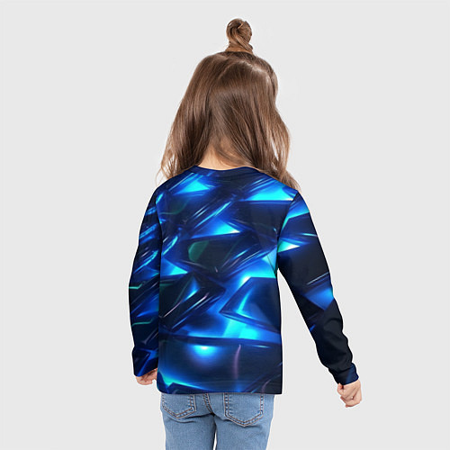 Детский лонгслив Синие абстрактные неоновые плиты / 3D-принт – фото 6
