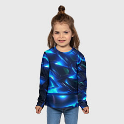 Лонгслив детский Синие абстрактные неоновые плиты, цвет: 3D-принт — фото 2