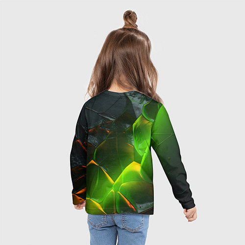 Детский лонгслив Зеленая абстрактная неоновая текстура / 3D-принт – фото 6