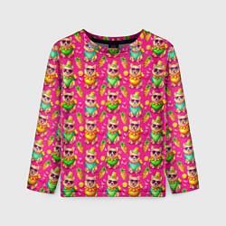 Лонгслив детский Щенята и летний вайб паттерн, цвет: 3D-принт