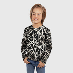 Лонгслив детский Белые хаотичные линии на чёрном фоне, цвет: 3D-принт — фото 2