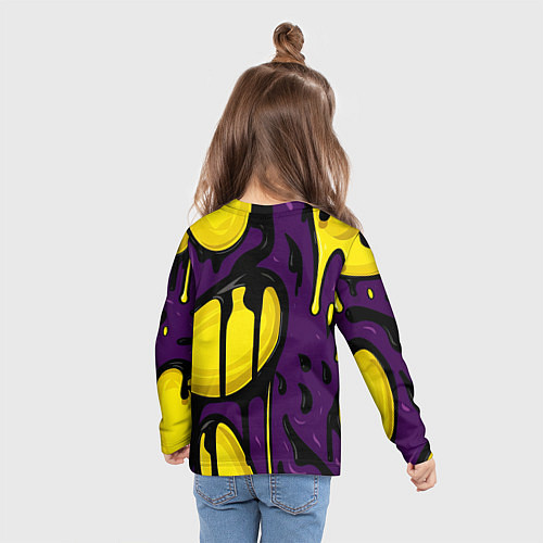 Детский лонгслив Модная сова фиолетово-желтый фон / 3D-принт – фото 6