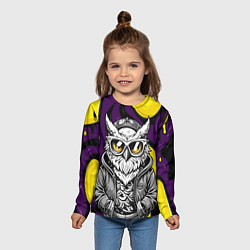 Лонгслив детский Модная сова фиолетово-желтый фон, цвет: 3D-принт — фото 2