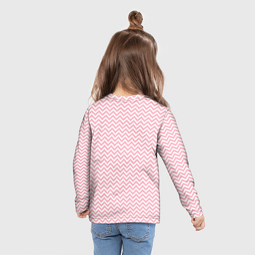 Детский лонгслив Белый в розовые ломаные полосы / 3D-принт – фото 6