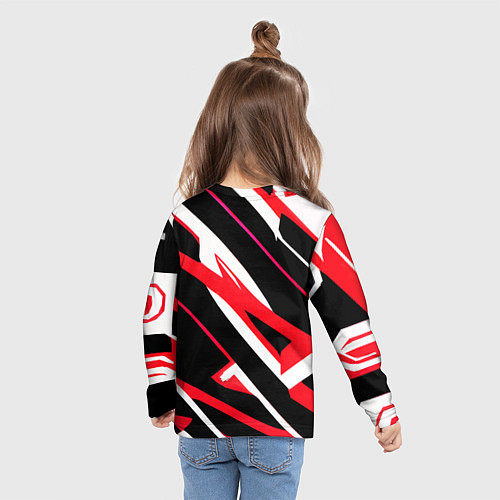 Детский лонгслив Красно-белые полосы на чёрном фоне / 3D-принт – фото 6