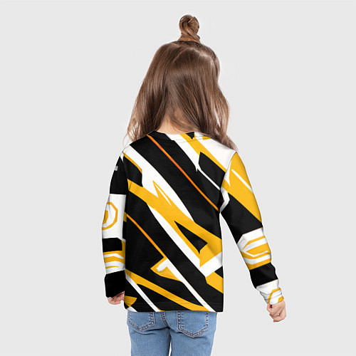 Детский лонгслив Жёлто-белые полосы и чёрный фон / 3D-принт – фото 6