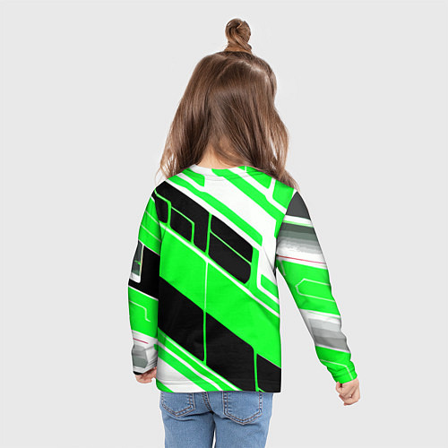 Детский лонгслив Зелёно-белые полосы и чёрный фон / 3D-принт – фото 6