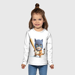 Лонгслив детский Прикольный котёнок с бейсбольной битой и в балакла, цвет: 3D-принт — фото 2